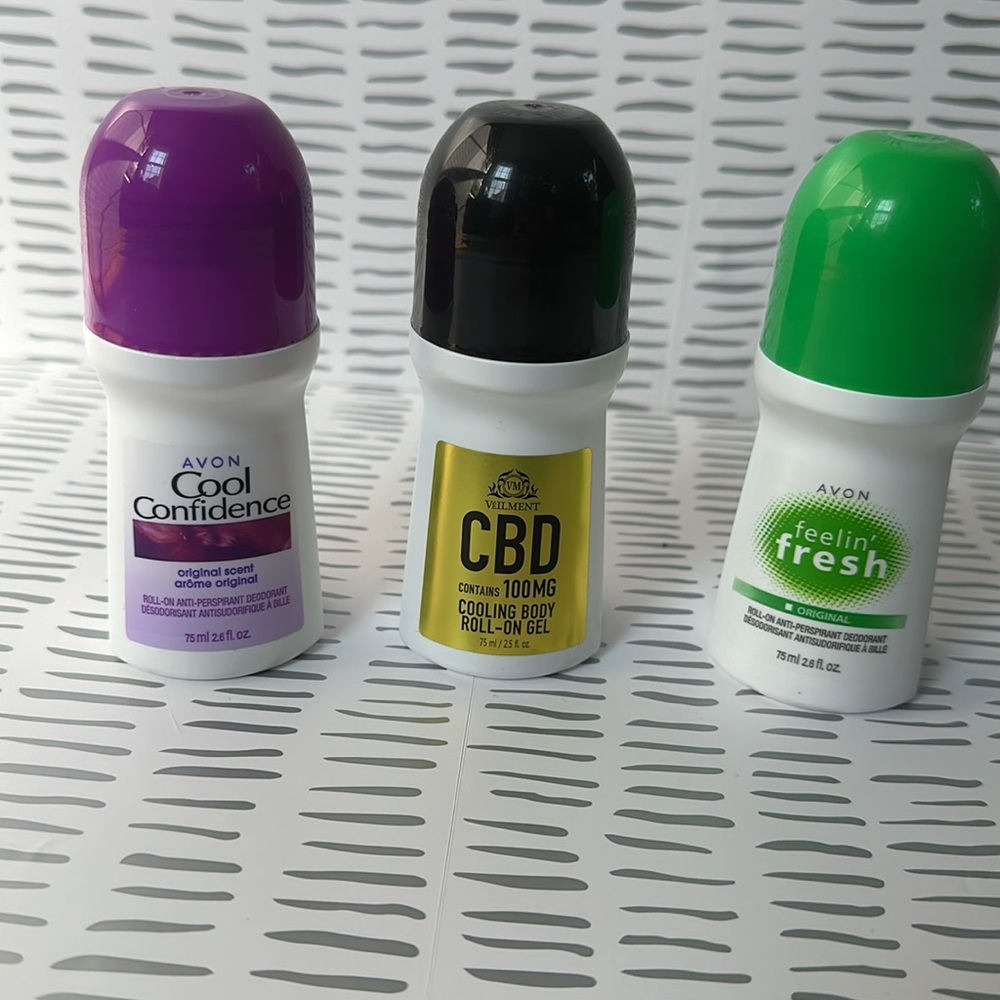 Avon deodorants 3 roll-ons. Veilment, Feeling Fresh, and Cool confidence.